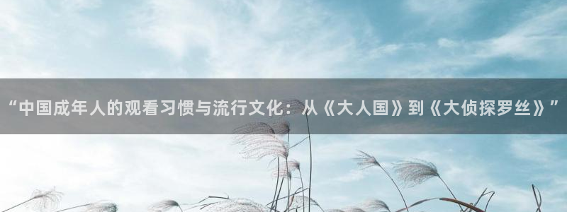我不卡电影院：“中国成年人的观看习惯与流行文化：从《大人国》到《大侦探罗丝》”